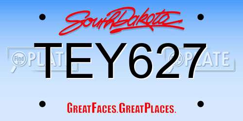 TEY627 South Dakota License Plate