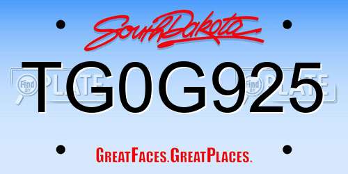 TG0G925 South Dakota License Plate