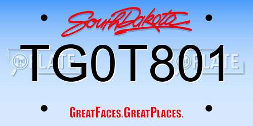 TG0T801 South Dakota License Plate