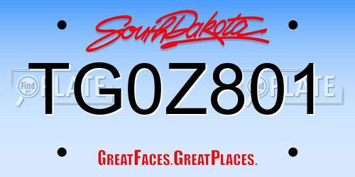 TG0Z801 South Dakota License Plate
