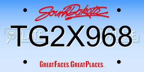 TG2X968 South Dakota License Plate