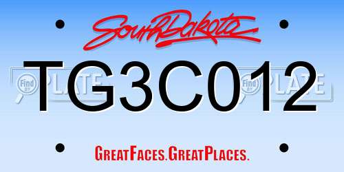 TG3C012 South Dakota License Plate