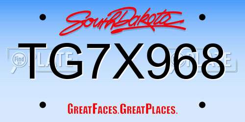 TG7X968 South Dakota License Plate