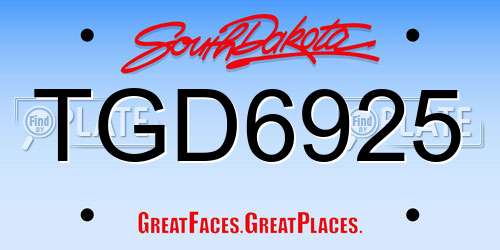 TGD6925 South Dakota License Plate