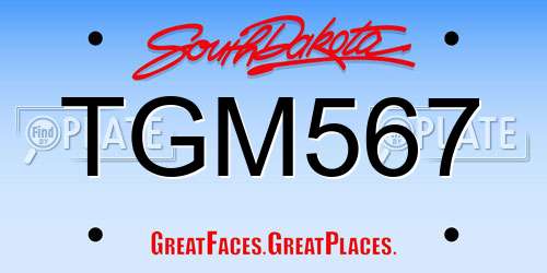 TGM567 South Dakota License Plate