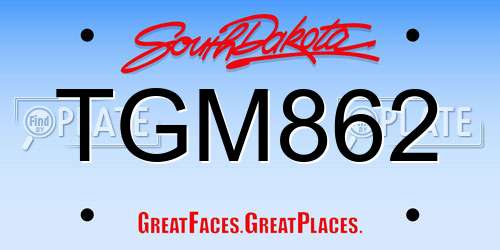 TGM862 South Dakota License Plate