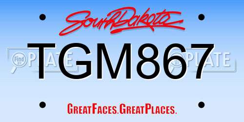 TGM867 South Dakota License Plate