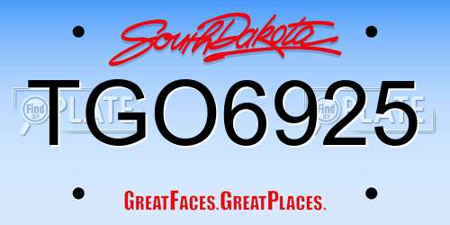 TGO6925 South Dakota License Plate