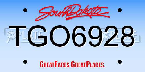 TGO6928 South Dakota License Plate