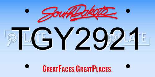 TGY2921 South Dakota License Plate