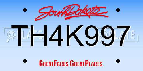 TH4K997 South Dakota License Plate