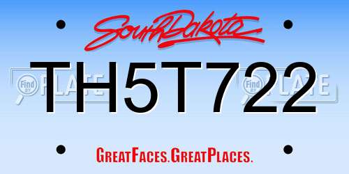 TH5T722 South Dakota License Plate