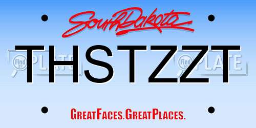THSTZZT South Dakota License Plate
