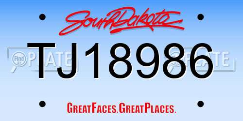 TJ18986 South Dakota License Plate