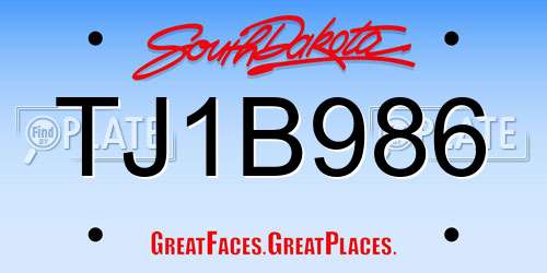 TJ1B986 South Dakota License Plate