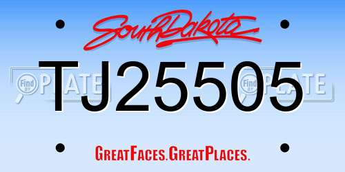 TJ25505 South Dakota License Plate
