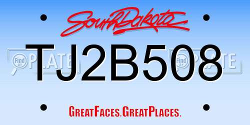 TJ2B508 South Dakota License Plate