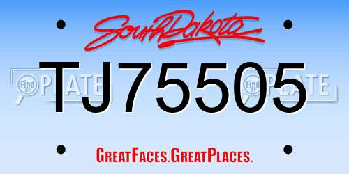 TJ75505 South Dakota License Plate