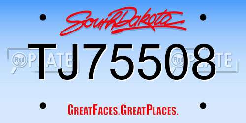 TJ75508 South Dakota License Plate