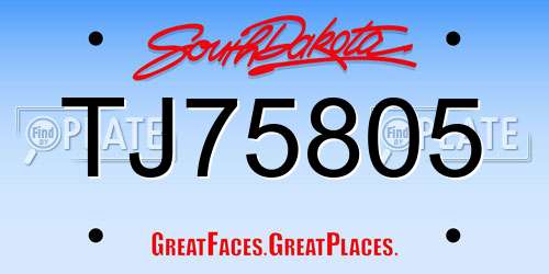 TJ75805 South Dakota License Plate
