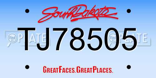 TJ78505 South Dakota License Plate