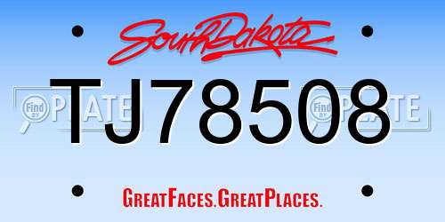 TJ78508 South Dakota License Plate