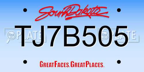 TJ7B505 South Dakota License Plate