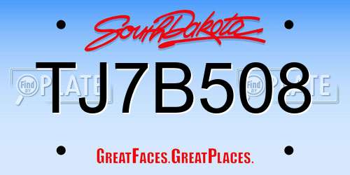 TJ7B508 South Dakota License Plate