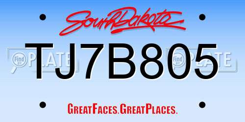 TJ7B805 South Dakota License Plate