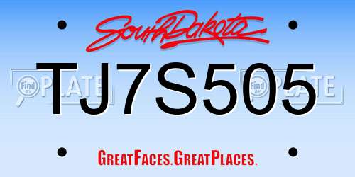 TJ7S505 South Dakota License Plate