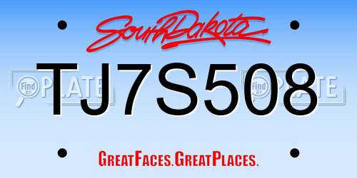 TJ7S508 South Dakota License Plate