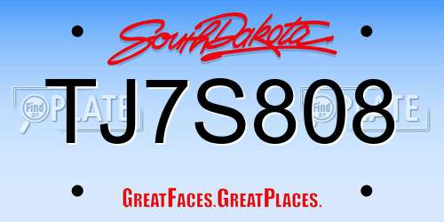 TJ7S808 South Dakota License Plate