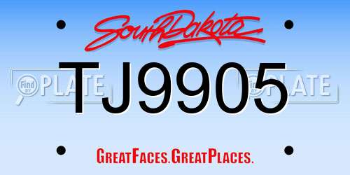 TJ9905 South Dakota License Plate