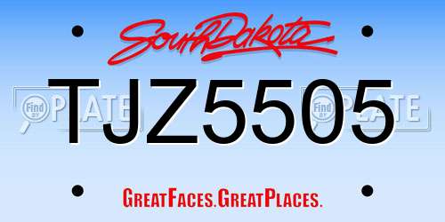 TJZ5505 South Dakota License Plate