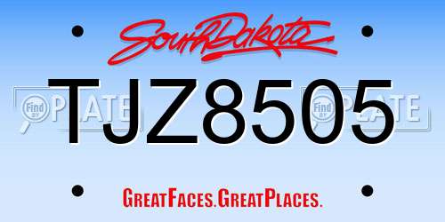 TJZ8505 South Dakota License Plate