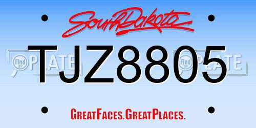 TJZ8805 South Dakota License Plate