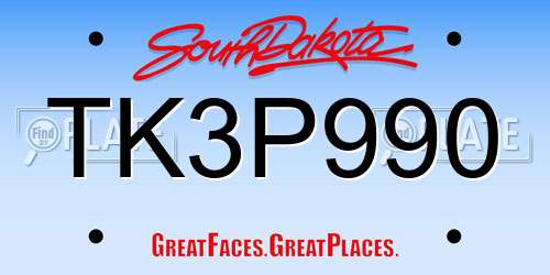 TK3P990 South Dakota License Plate