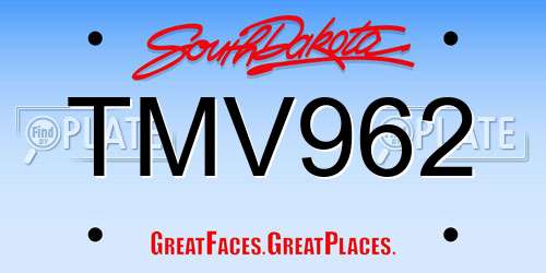 TMV962 South Dakota License Plate