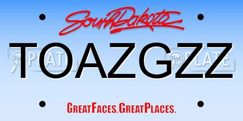 TOAZGZZ South Dakota License Plate