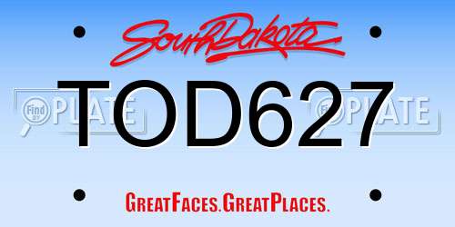 TOD627 South Dakota License Plate