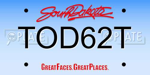 TOD62T South Dakota License Plate