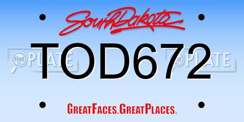 TOD672 South Dakota License Plate