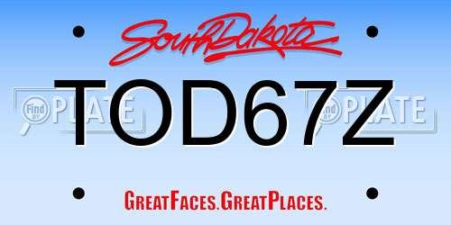 TOD67Z South Dakota License Plate