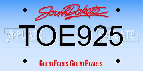 TOE925 South Dakota License Plate