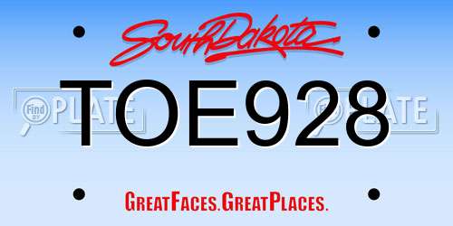 TOE928 South Dakota License Plate