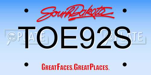 TOE92S South Dakota License Plate