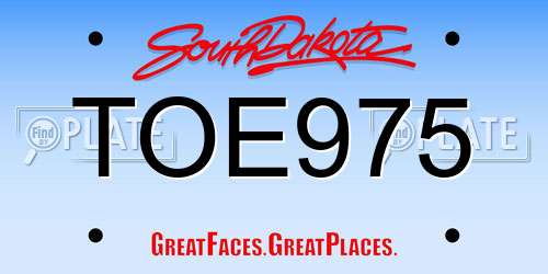 TOE975 South Dakota License Plate