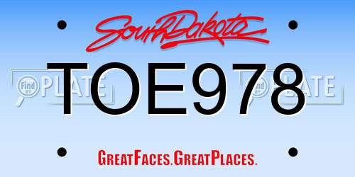 TOE978 South Dakota License Plate