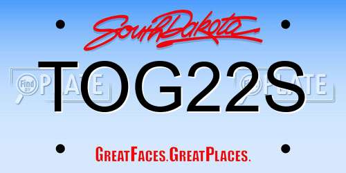 TOG22S South Dakota License Plate