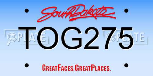 TOG275 South Dakota License Plate